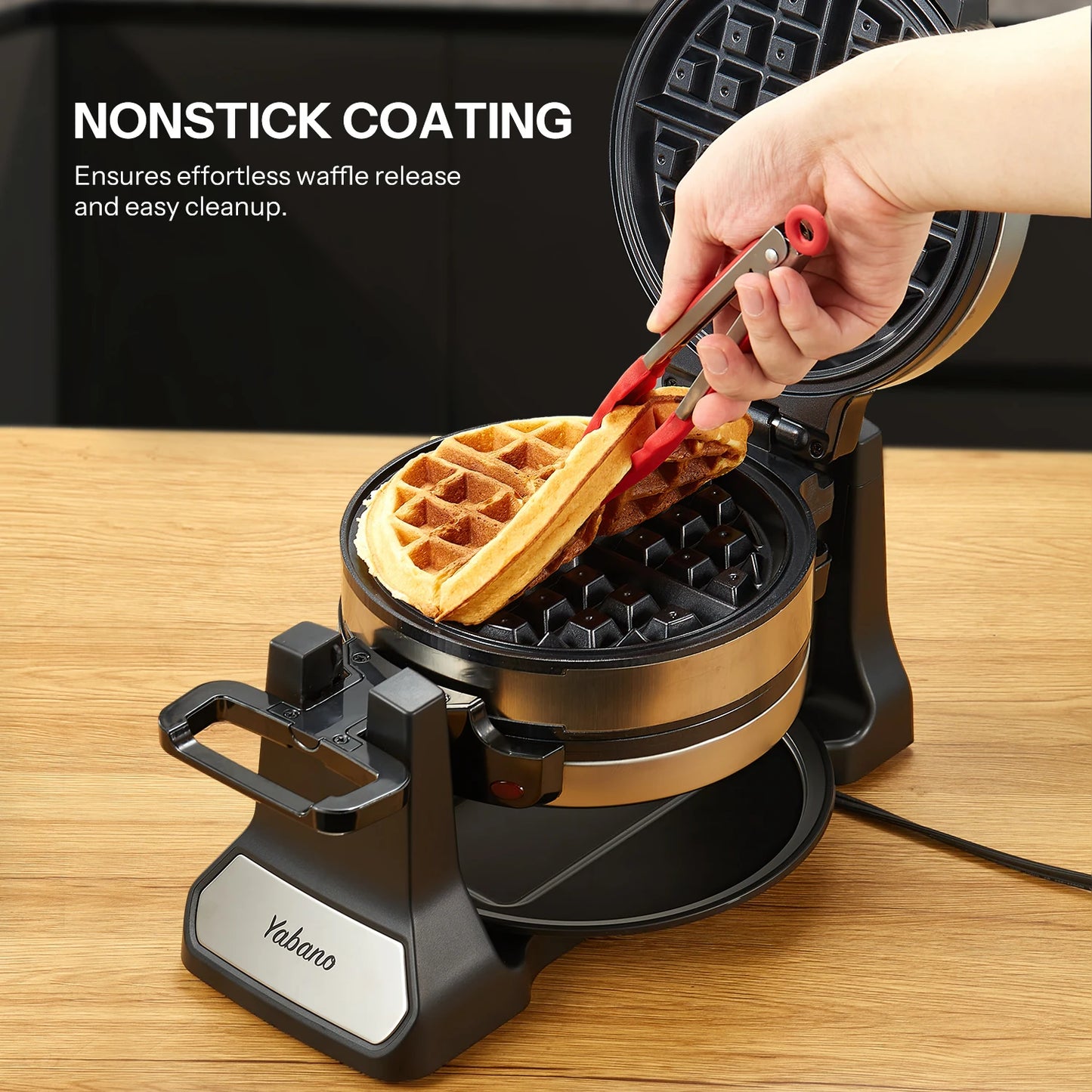 Belgian Waffle Maker, Classic Rotating Waffle Iron with Nonstick Plates, Removable Drip Tray