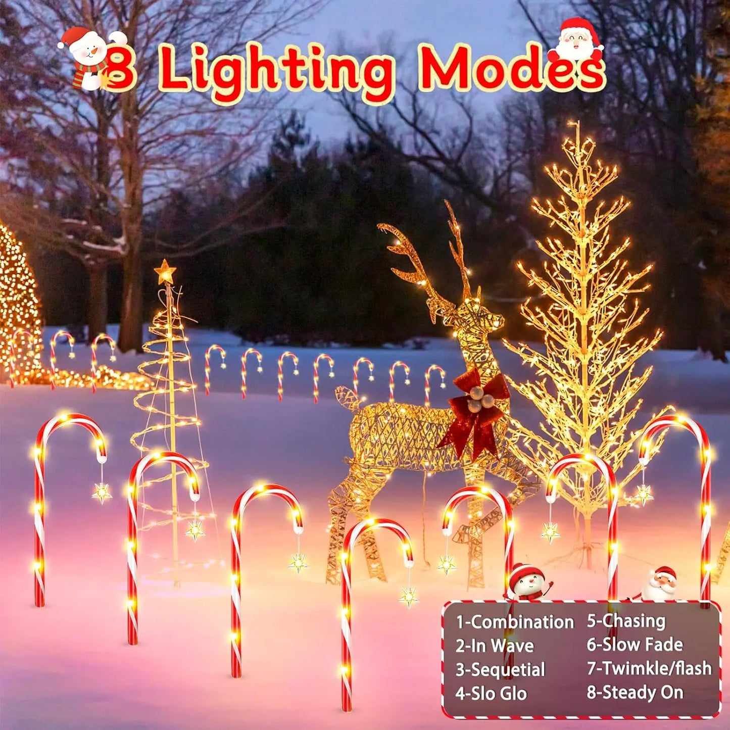 Christmas Decorations Outside144 LED Bright Solar Christmas Candy Cane Pathway Lights with Star and 8 Modes