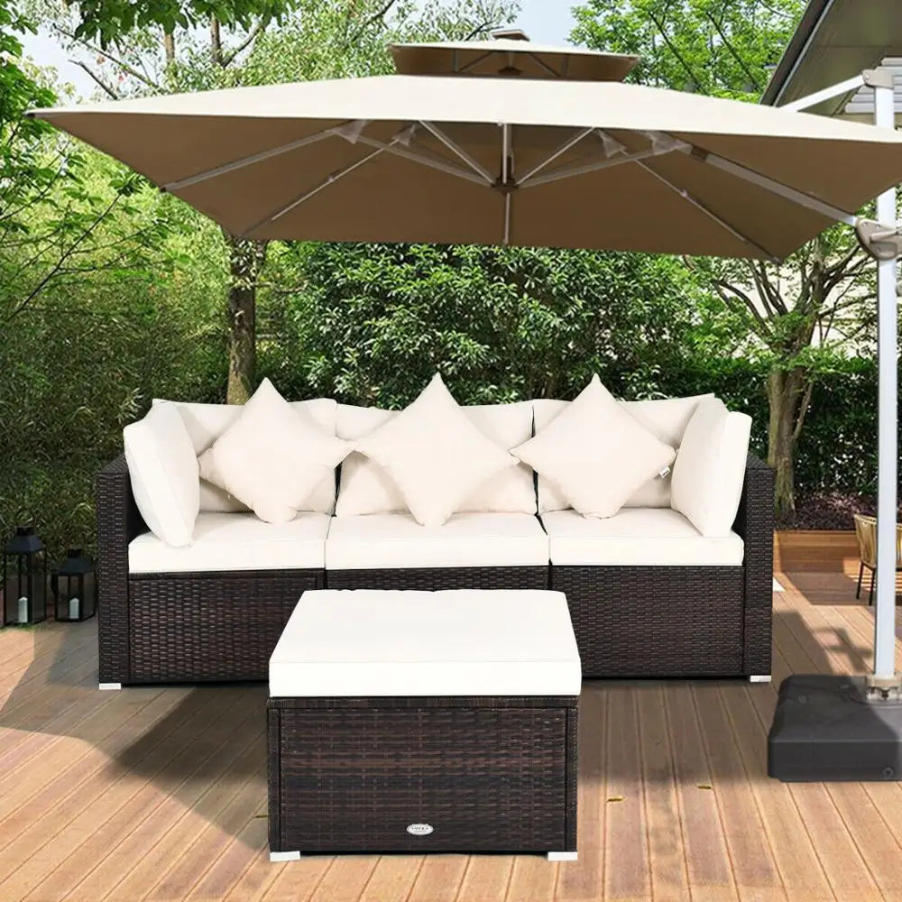 4PCS Patio Wicker Set Cushioned seats with Ottoman