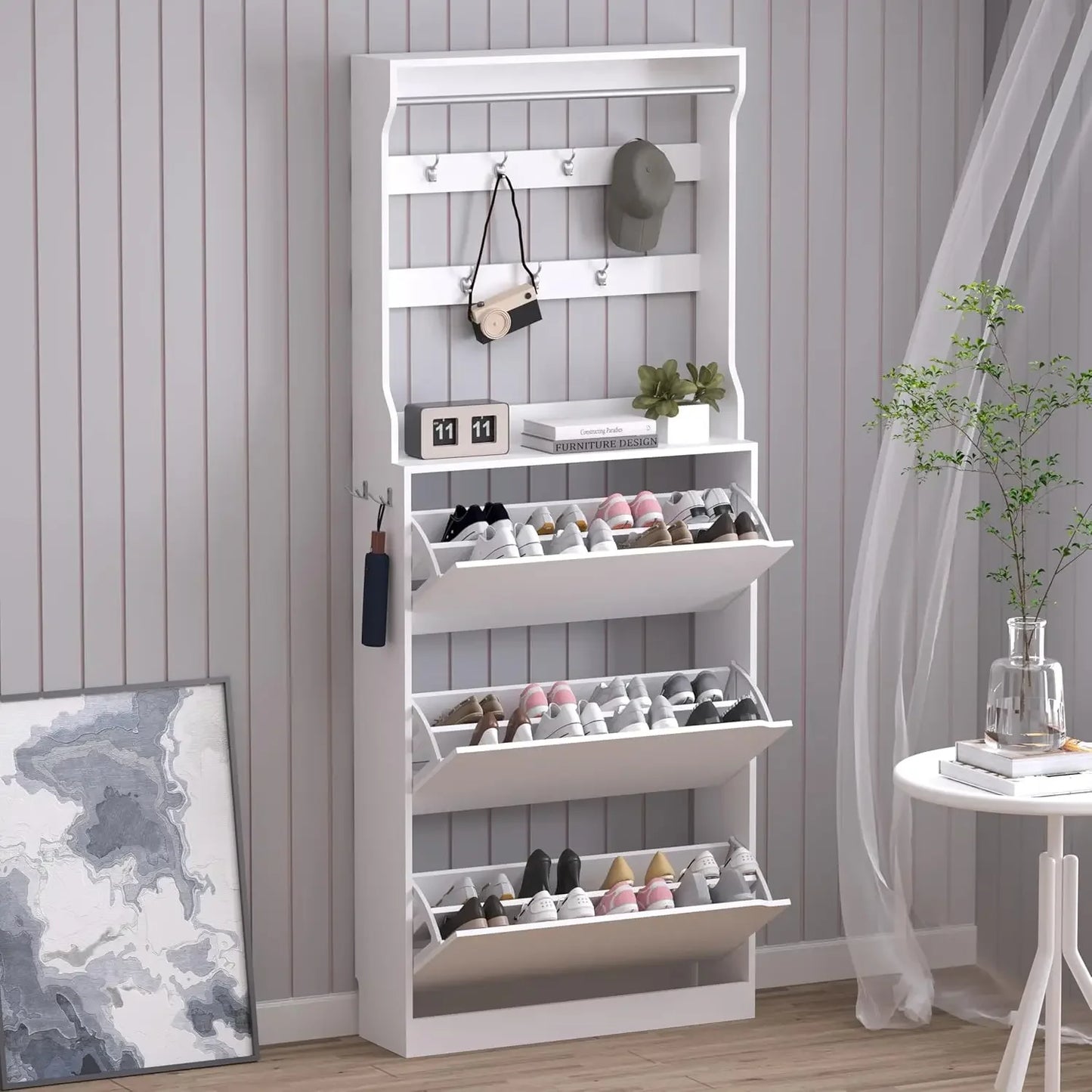 Hidden Wood Freestanding Shoe Storage Cabinet