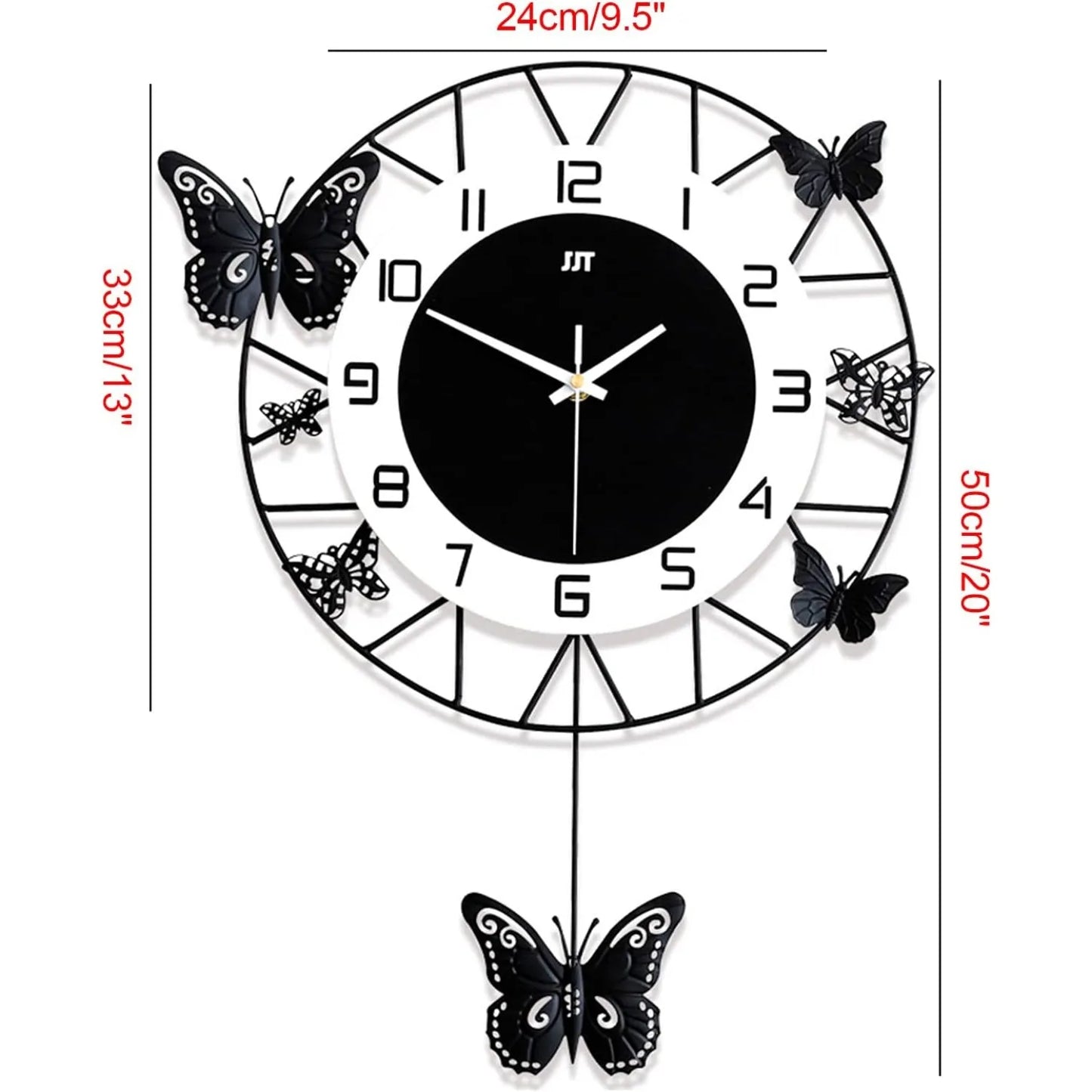 Wall Clock Metal Pointers Decorative Wall Clock Battery Operated Butterfly Wall Clock for Living Room Office Dining Room