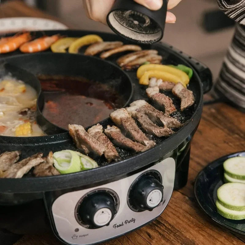 Food Party 2 in 1 Electric Smokeless Grill and Hot Pot