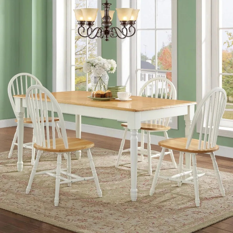 Solid Wood Dining Chairs, White and Oak (Set of 2)