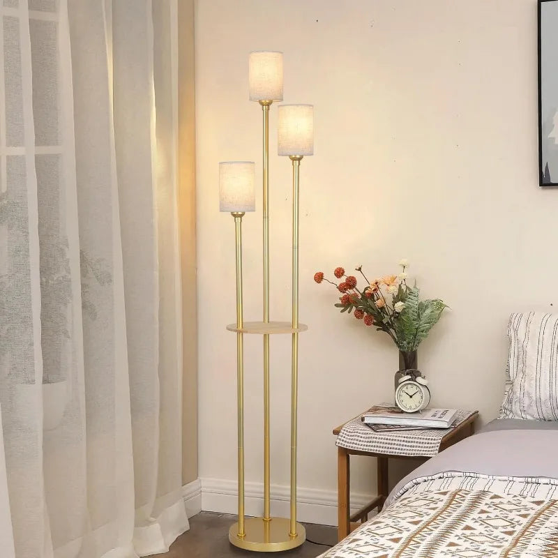 Modern Floor Lamps 3-Lights Standing Lamp with Linen Shade and Foot Switch