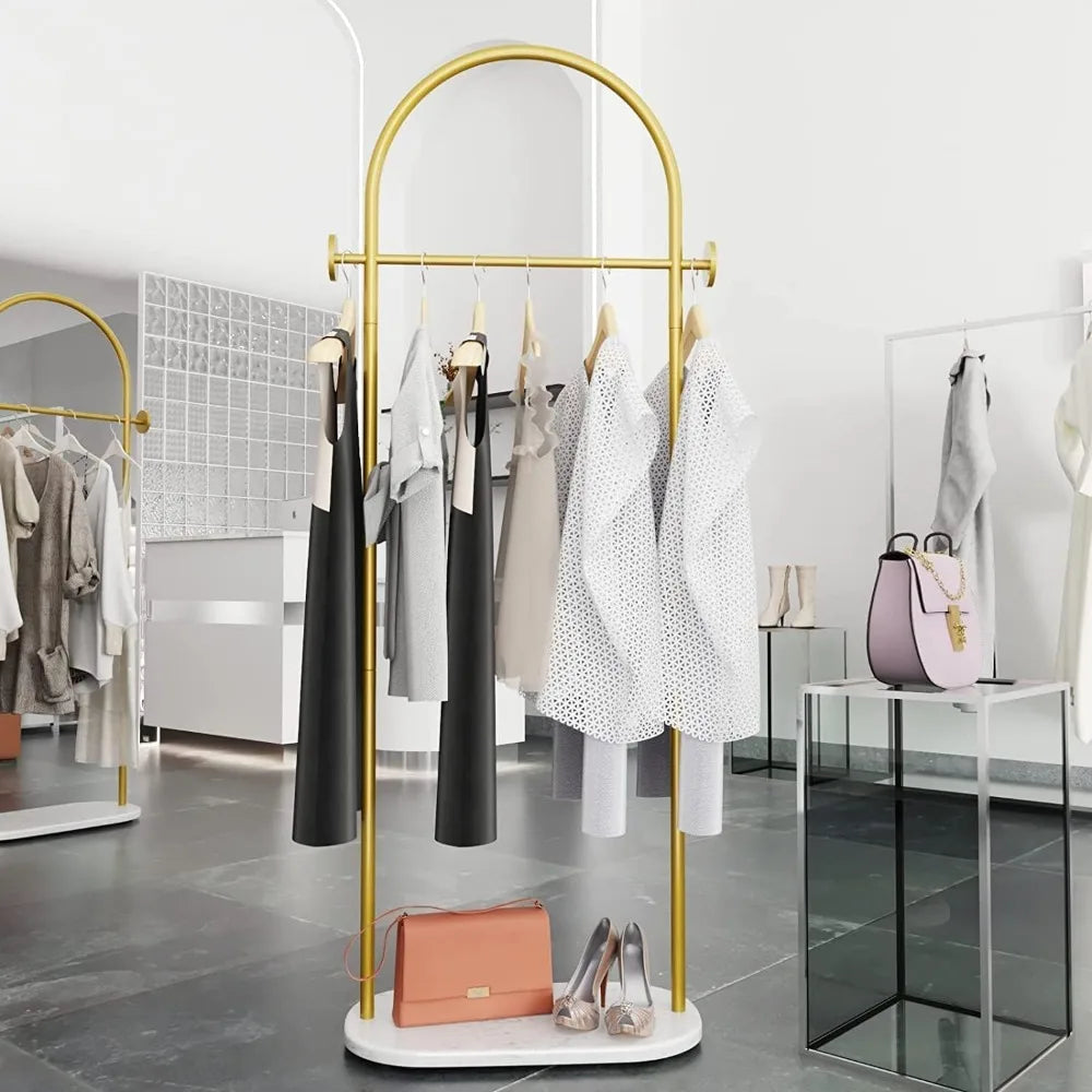 Gold Garment coat Rack for Hanging Heavy-duty Clothing with Marble Base