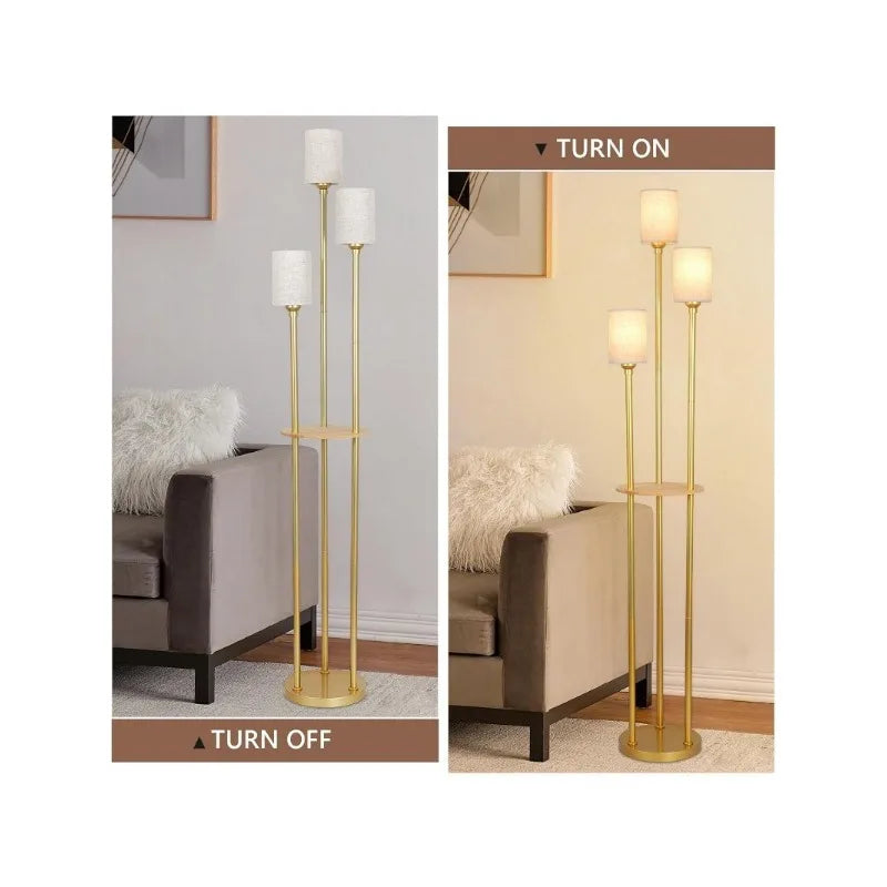 Modern Floor Lamps 3-Lights Standing Lamp with Linen Shade and Foot Switch