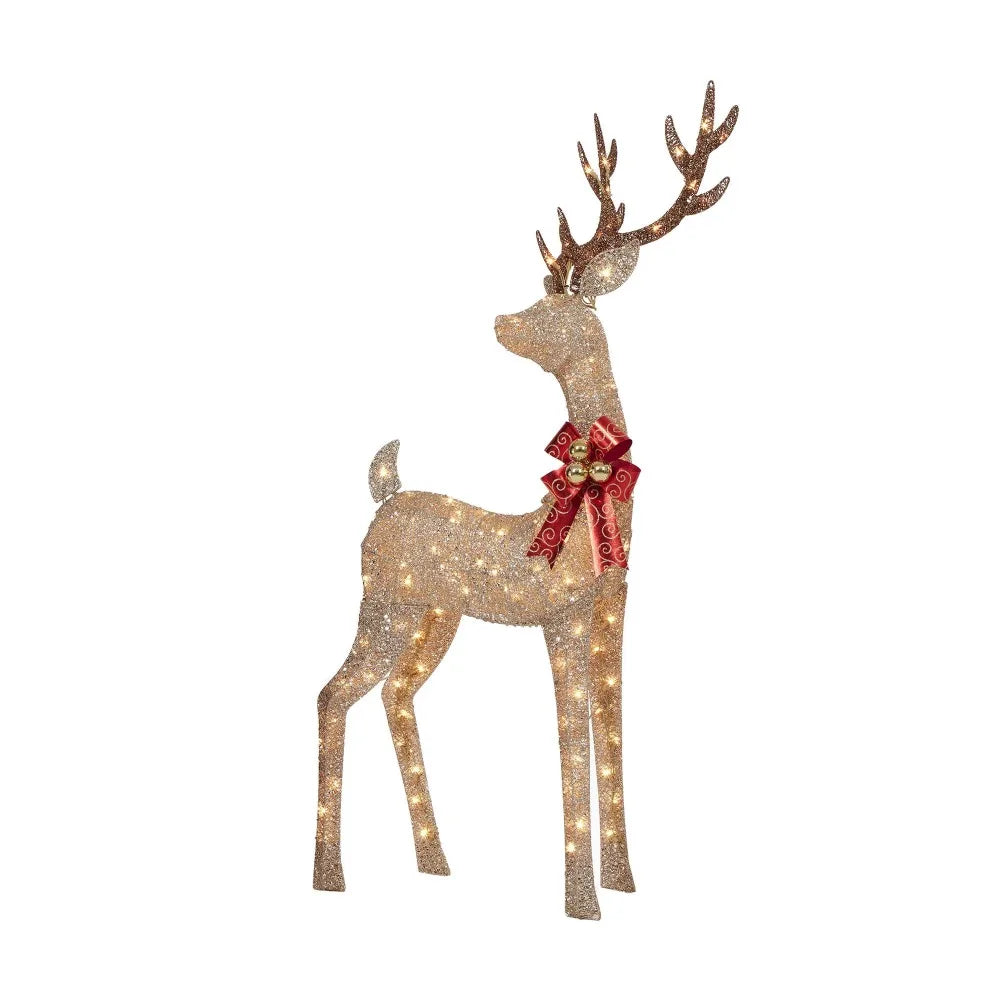 Set of 3 Light-up Glitter Deer Family With 210 Clear Incandescent Christmas Lights