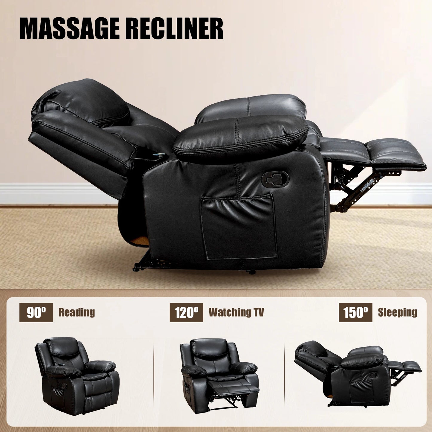 Massage Heated Recliner Chair, 37" Width Recliner Sofa