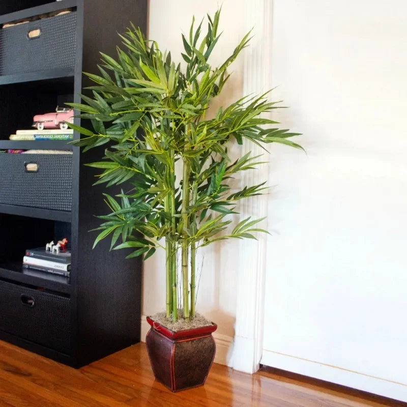 5.5' Bamboo Artificial Plant with Decorative Planter, Green