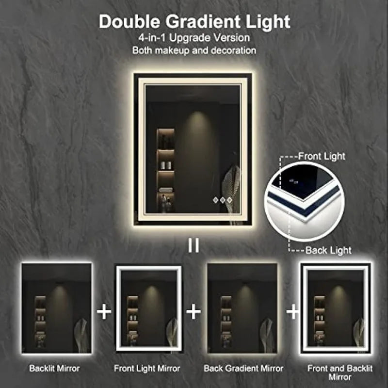 Front and Backlit LED Mirror for Bathroom,3 Colors