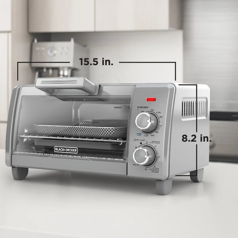 Air Fry 4-Slice Toaster Oven, Silver & Black