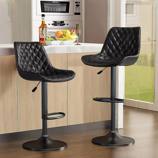 Set of 2, Counter high Faux Leather Adjustable Stools with Back,Modern Swivel Armless