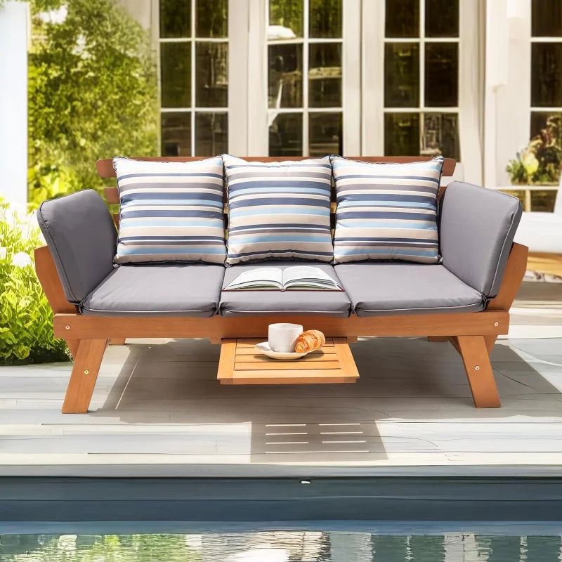 Patio Couch with Folding Armrest & Coffee Tray