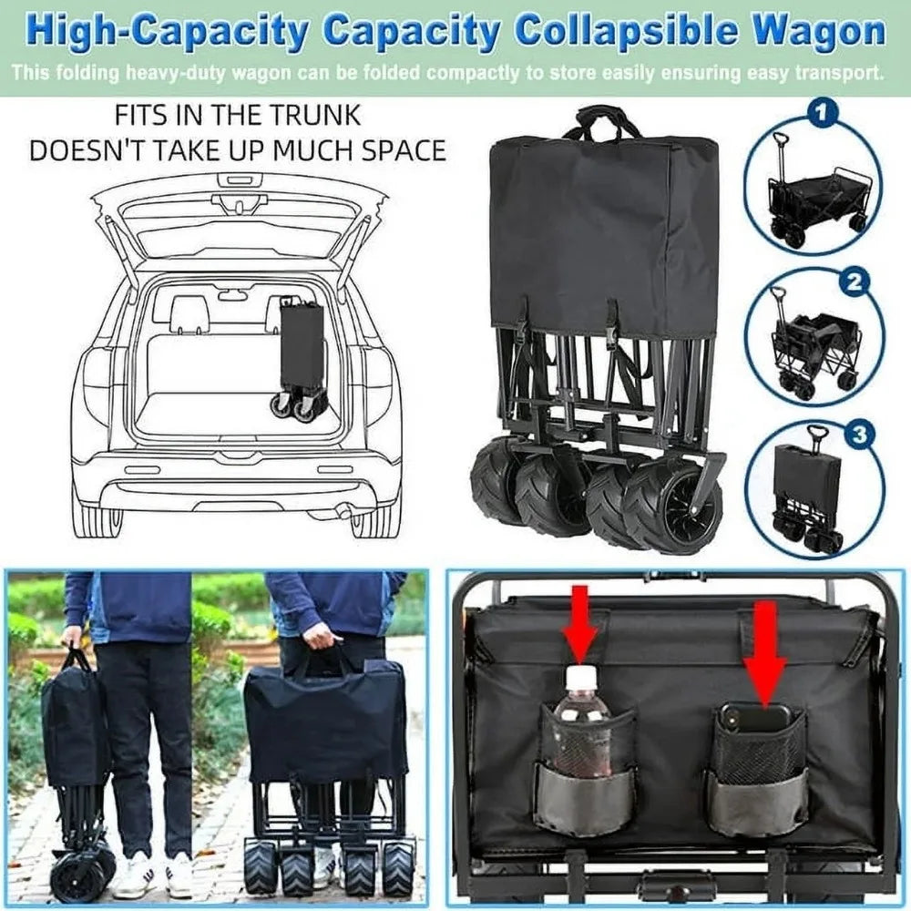 Heavy Duty Wagon Foldable with Aluminum Table Plate and Extra Pocket / Storage Bag