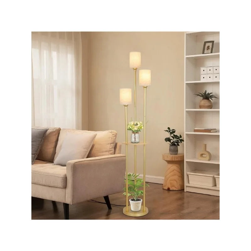 Modern Floor Lamps 3-Lights Standing Lamp with Linen Shade and Foot Switch