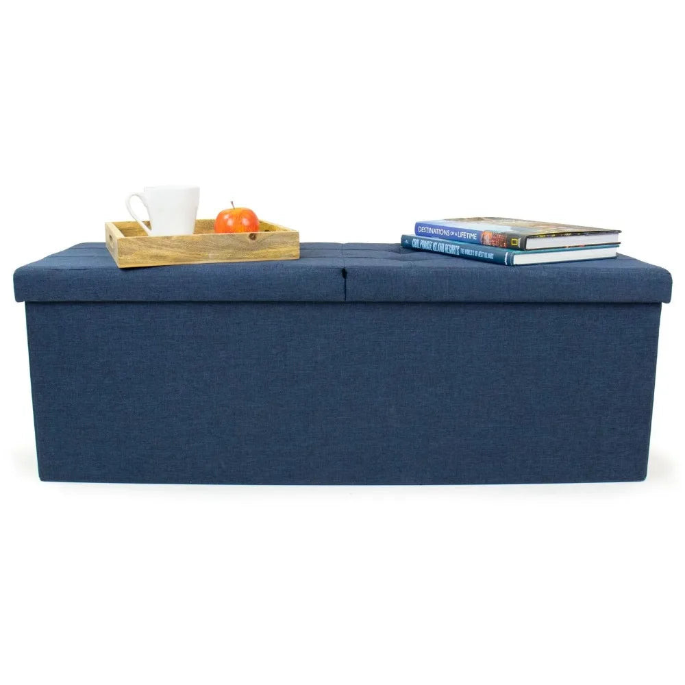 43" Folding Storage Ottoman Bench with Tufted Padded Flip Lid   Footrest Stool for Bedroom