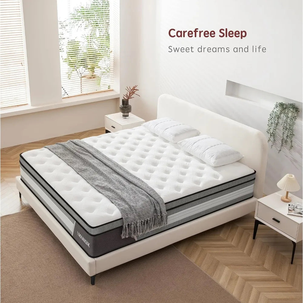 Queen Mattress, 14 Inch Hybrid Mattress in a Box with Gel Memory Foam