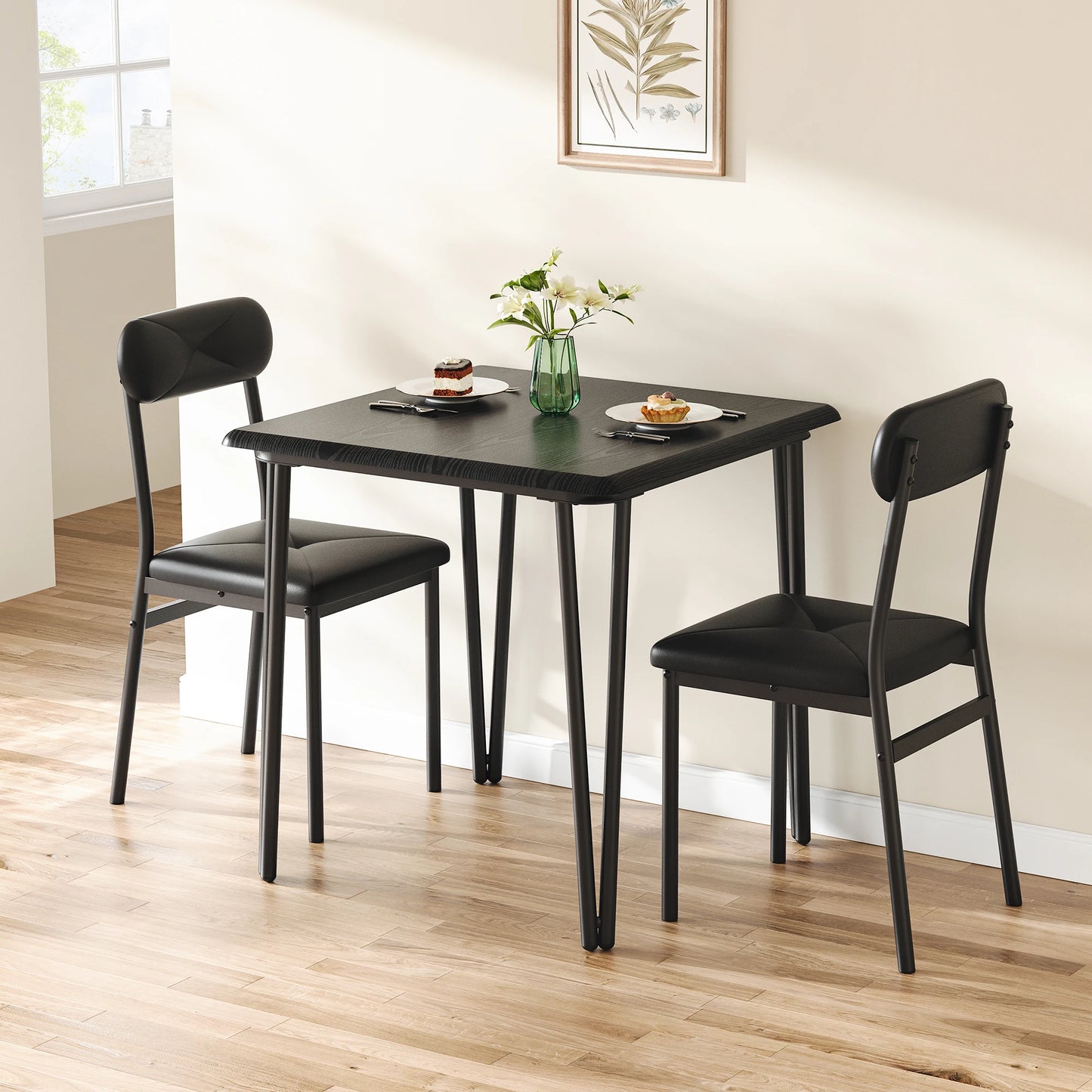 Small Dinner Table Set for 2, Space Saving Wood Modern Dinette