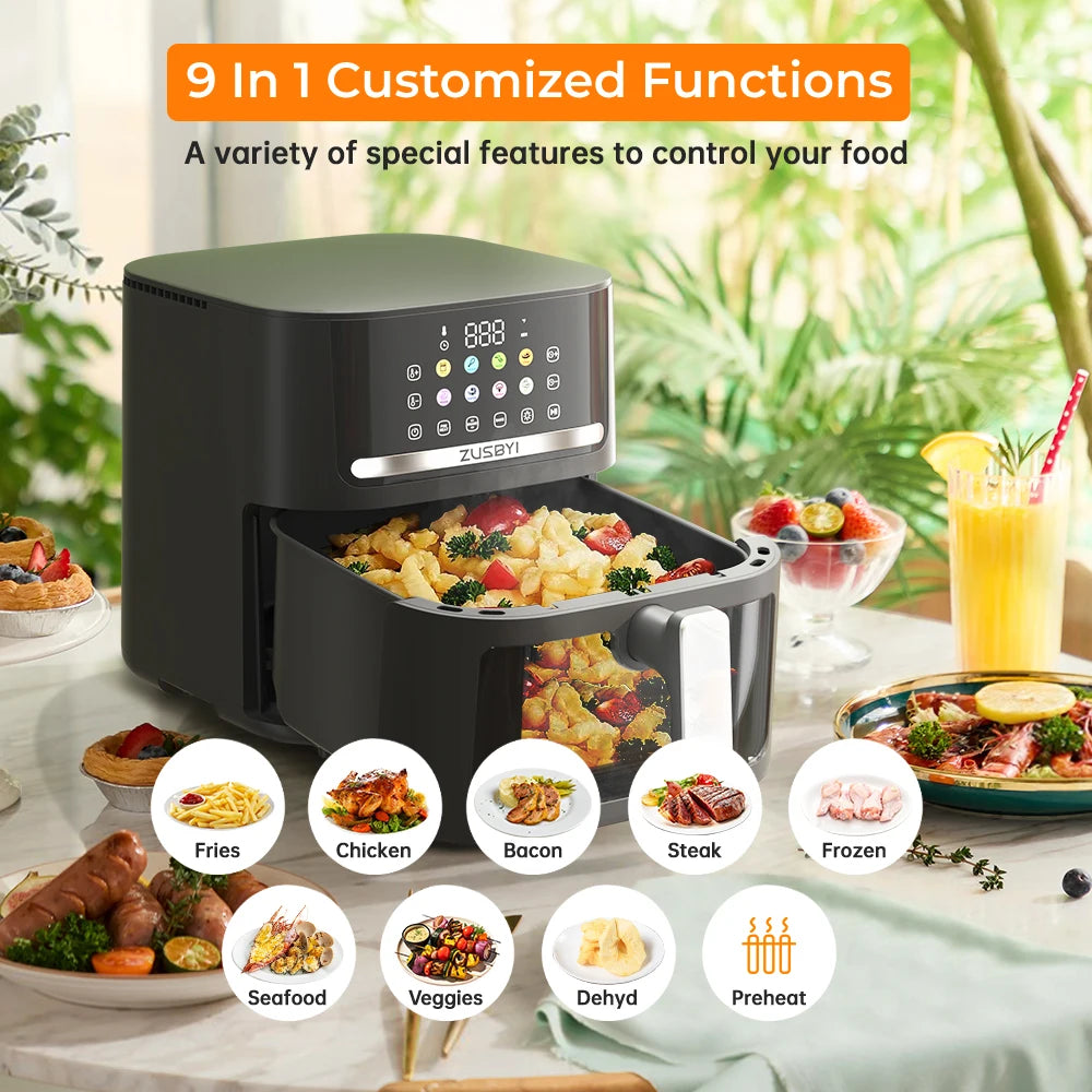 Air Fryer Oven with Visible Window, Digital Colorful Screen, 12 in 1 Customizable Functions, up to 400°F