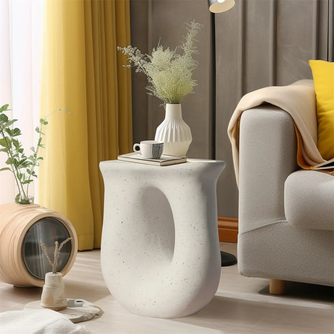 Modern U-shaped Geometric Lightweight Concrete Accent Table Decorative