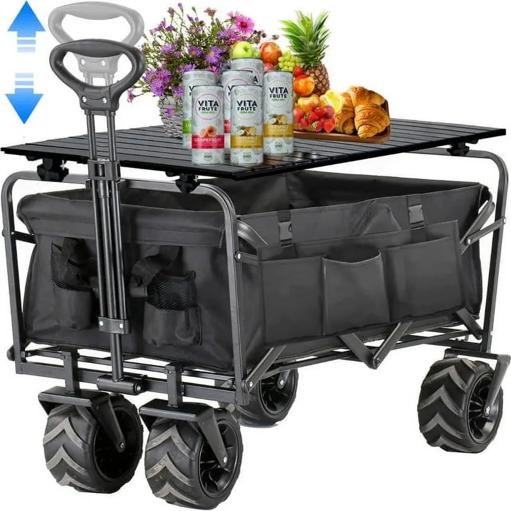 Heavy Duty Wagon Foldable with Aluminum Table Plate and Extra Pocket / Storage Bag