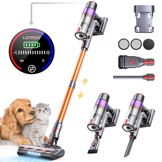 Laresar Cordless Vacuum Cleaner Home appliance 450W Powerful Touch Screen 55 Mins Detachable Battery Floor/Carpet/Pet Hair