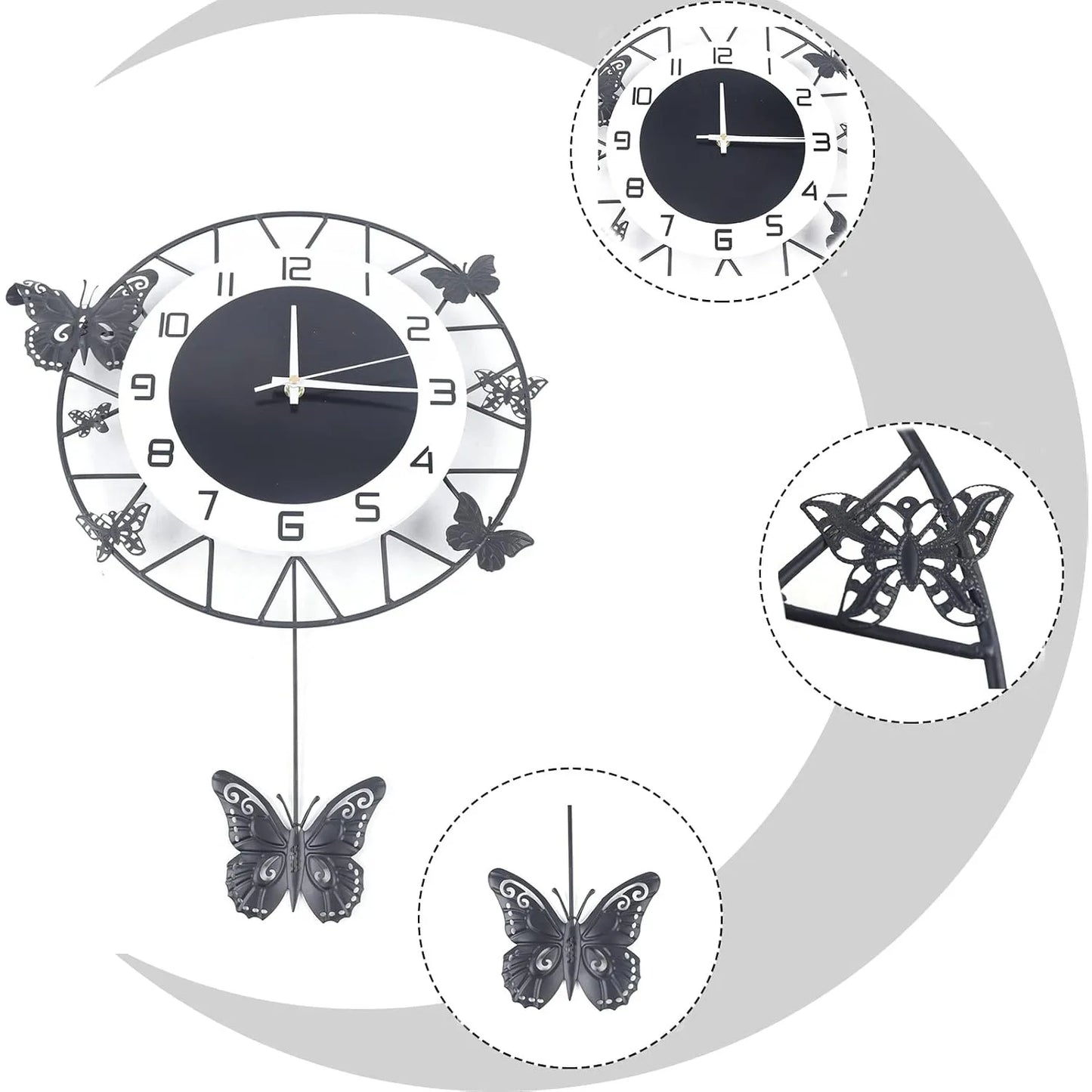 Wall Clock Metal Pointers Decorative Wall Clock Battery Operated Butterfly Wall Clock for Living Room Office Dining Room