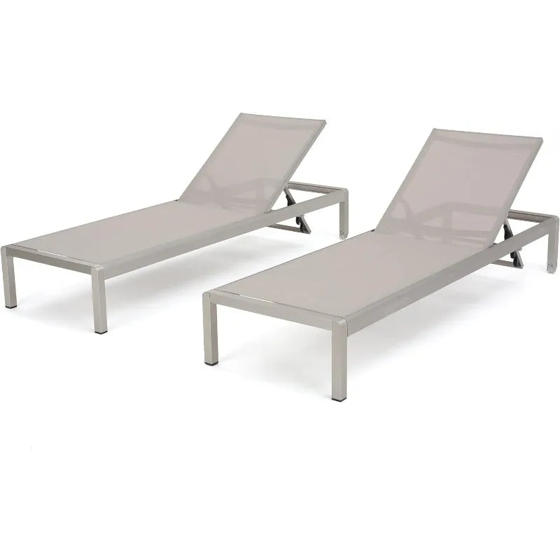 Outdoor Chaise Lounges with Mesh Seat, 2-Pcs Set