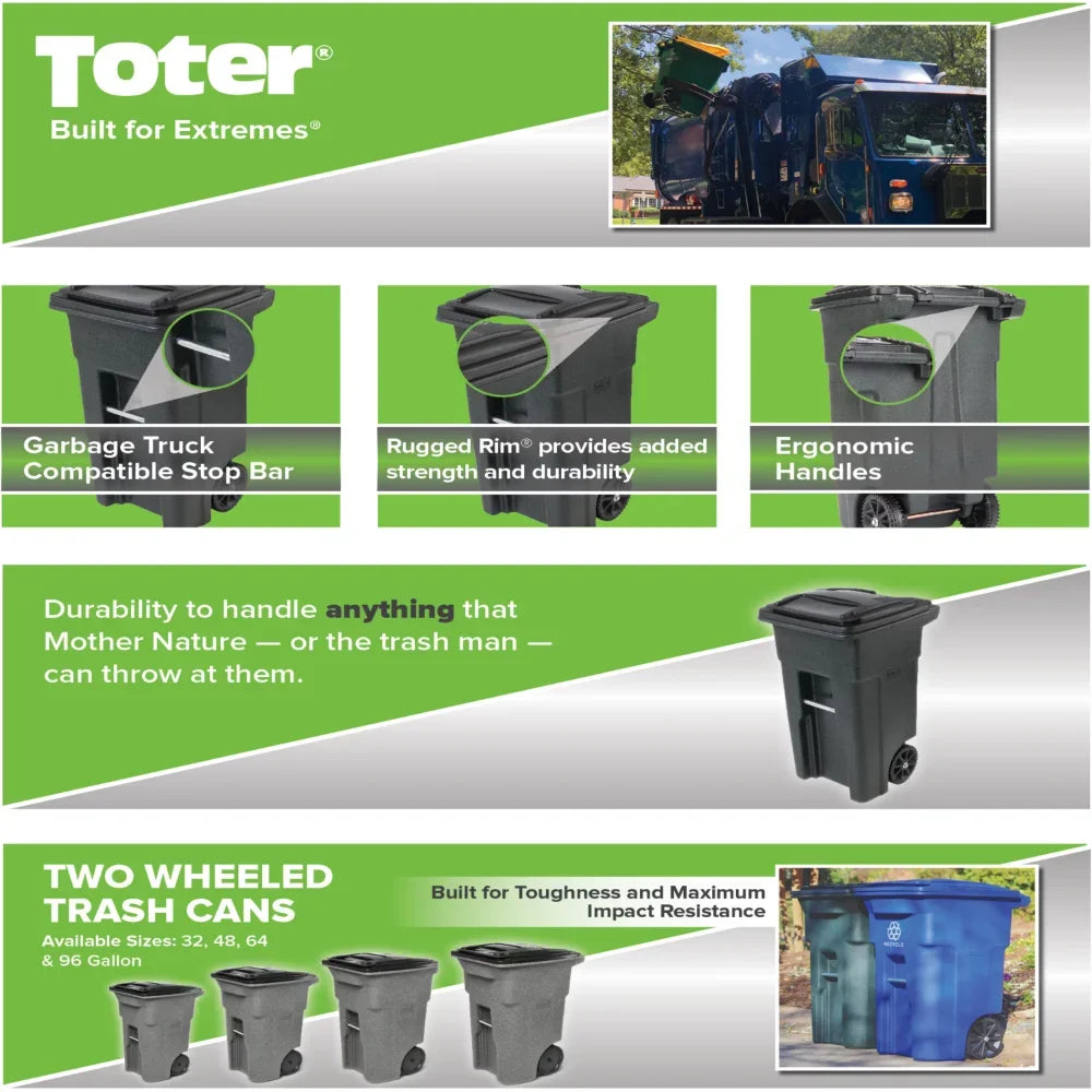 Toter 32 Gallon Garbage Can Black with Wheels and Lid