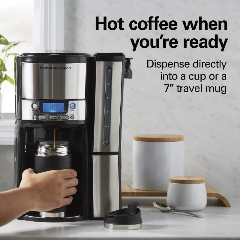 One Press Programmable Dispensing Drip Coffee Maker with 12 Cup Internal Brew Pot, Black & Stainless