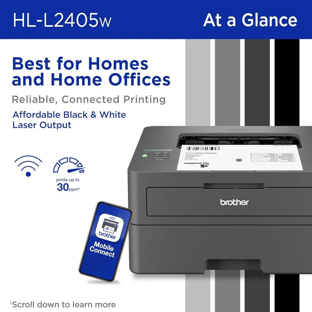 HL-L2405W Wireless Compact Laser Printer with Mobile Printing, Black & White Output