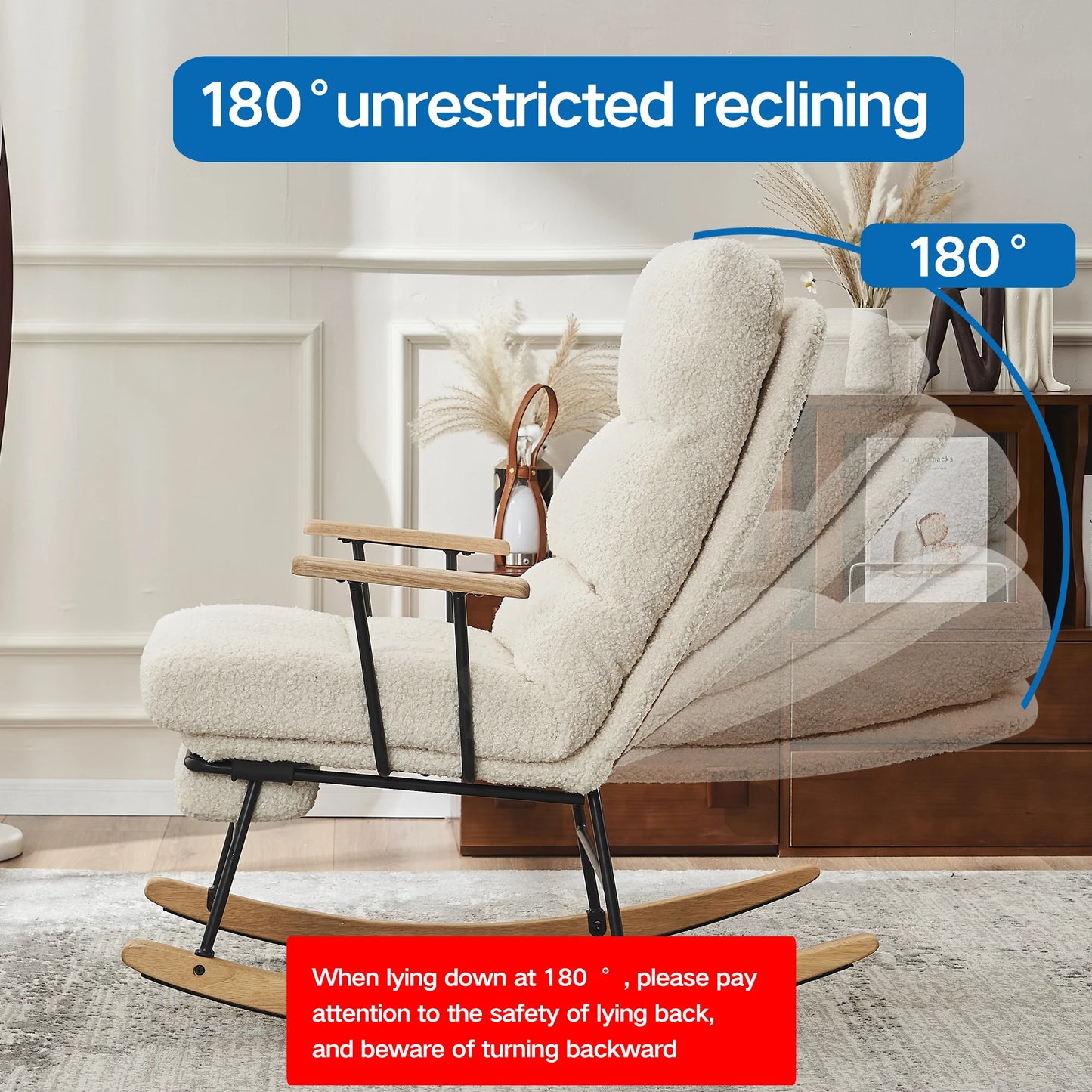 Modern Gliding Rocking Chair with High Back, Retractable Footrest, and Adjustable Back Angle for Nursery