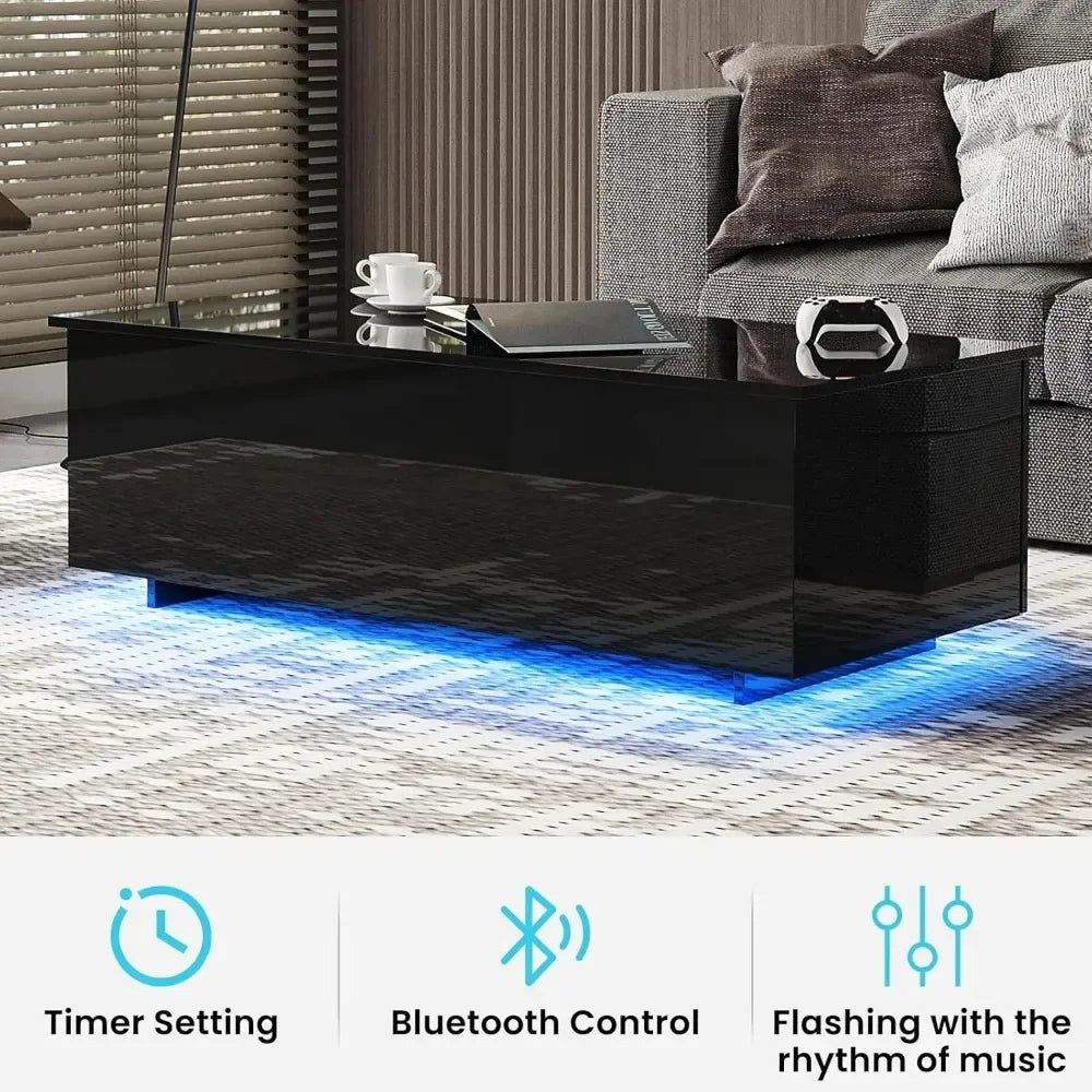 High Gloss Table with Led Lights, 20 Colors Controlled by Remote or App