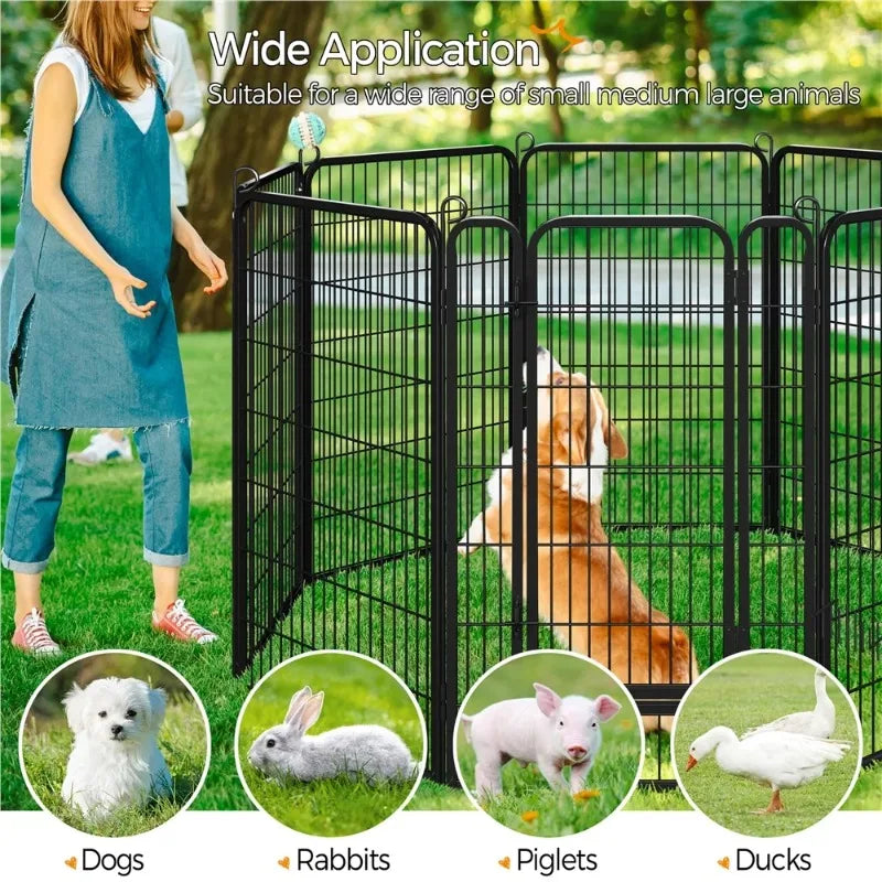 8 Panels Heavy Duty Metal Dog Playpen with Door, Black