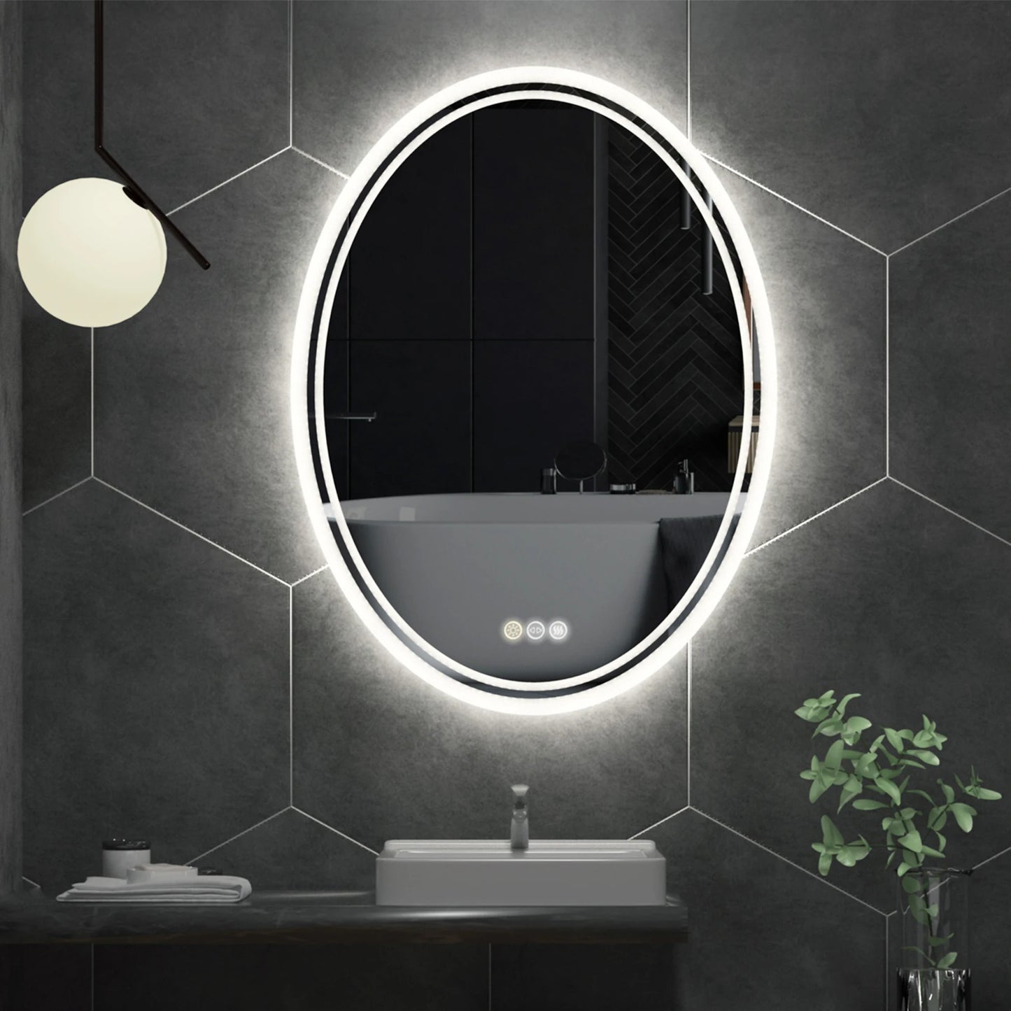 LED Bathroom Mirror Backlit Round Vanity Mirror with Lights Wall Mounted Anti-Fog Lighted