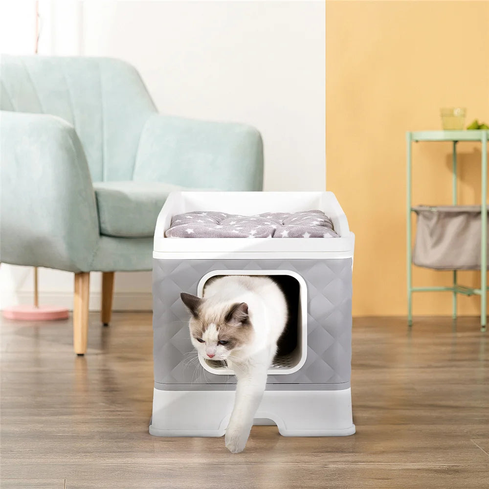 Foldable Cat Litter Box Large Pet Toilet Cát Sand Shovel Easy Clean Leak-proof