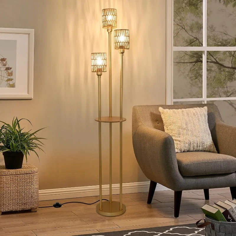 Modern Floor Lamps 3-Lights Standing Lamp with Linen Shade and Foot Switch