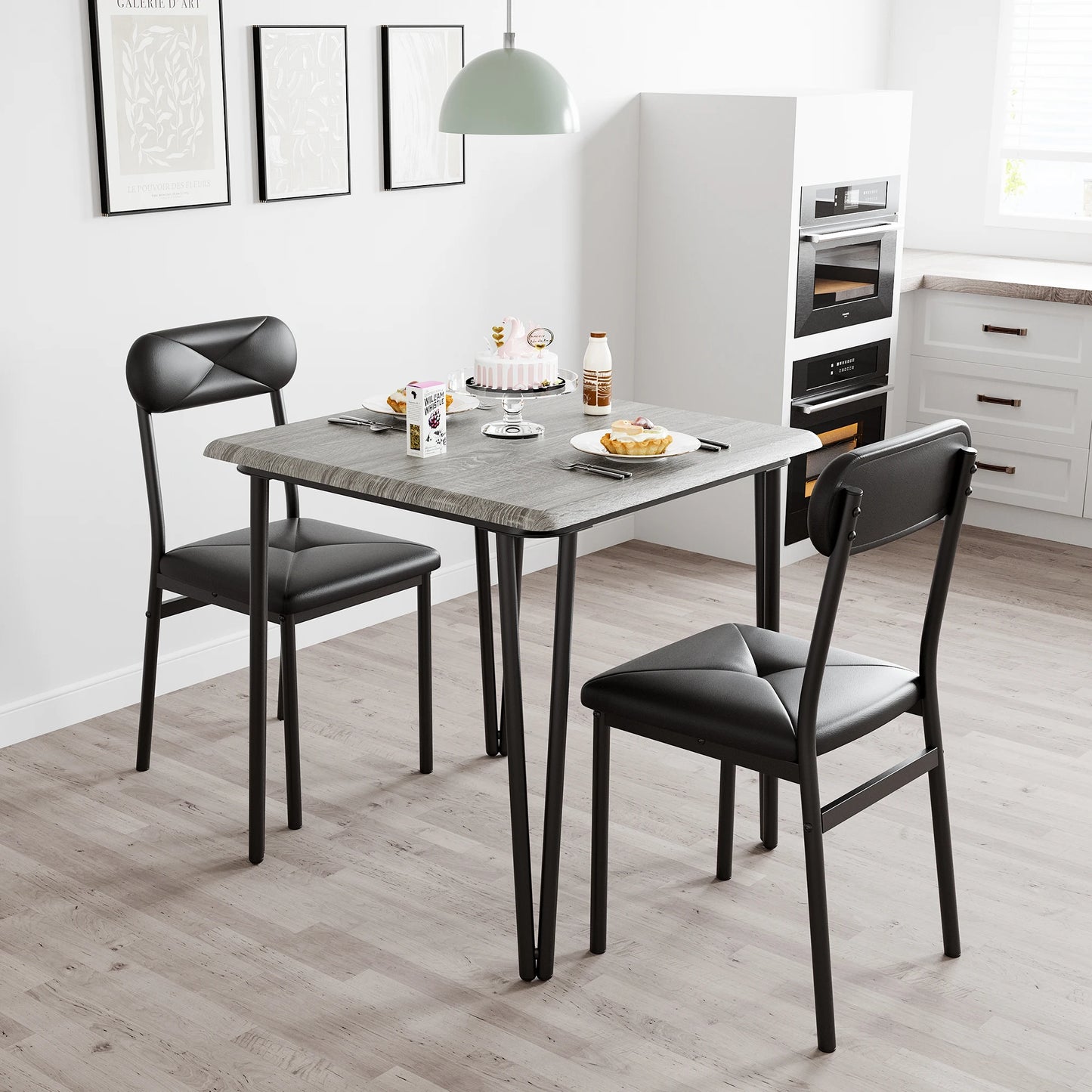 Small Dinner Table Set for 2, Space Saving Wood Modern Dinette