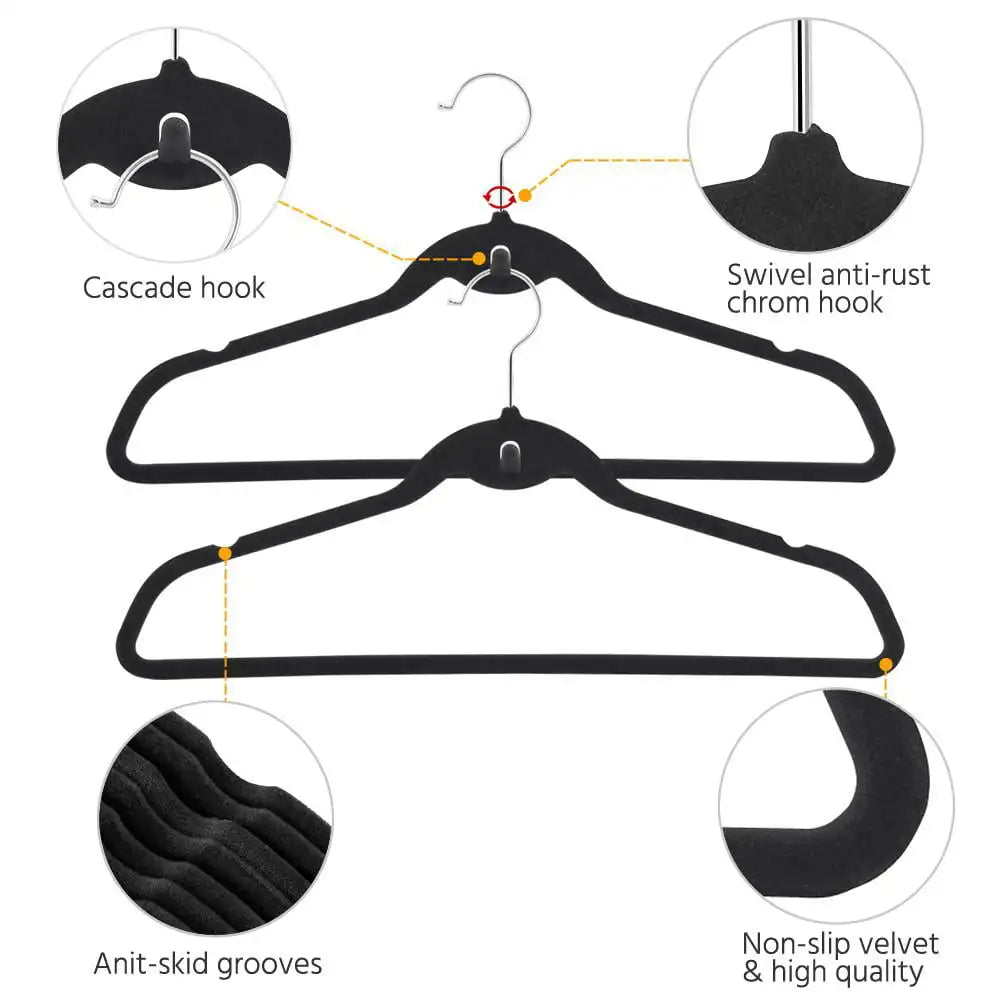 Fashion Non Slip Velvet Clothing Hangers, 100 Pack, Black