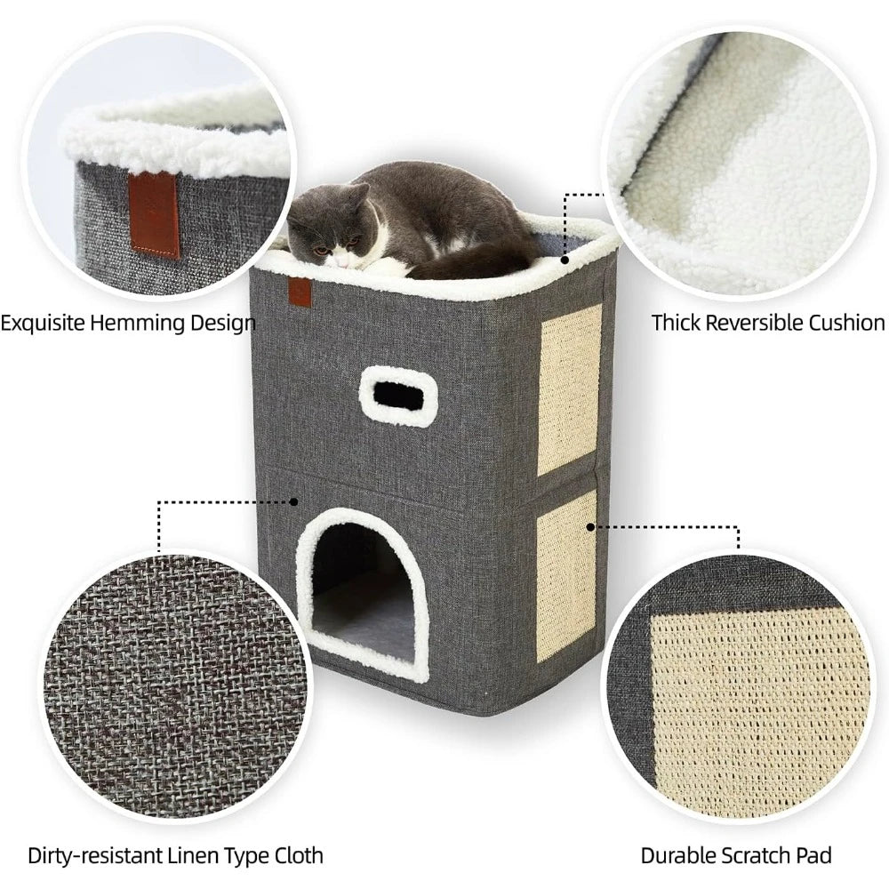 Hideaway Cave 2-Storey Cat House for Indoor Cats Bed