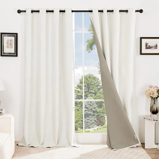 Thermal Insulated Drapes, 100% Blackout Curtains, 52" W x 96" L, White, Set of 2, Room Bedroom Darkening