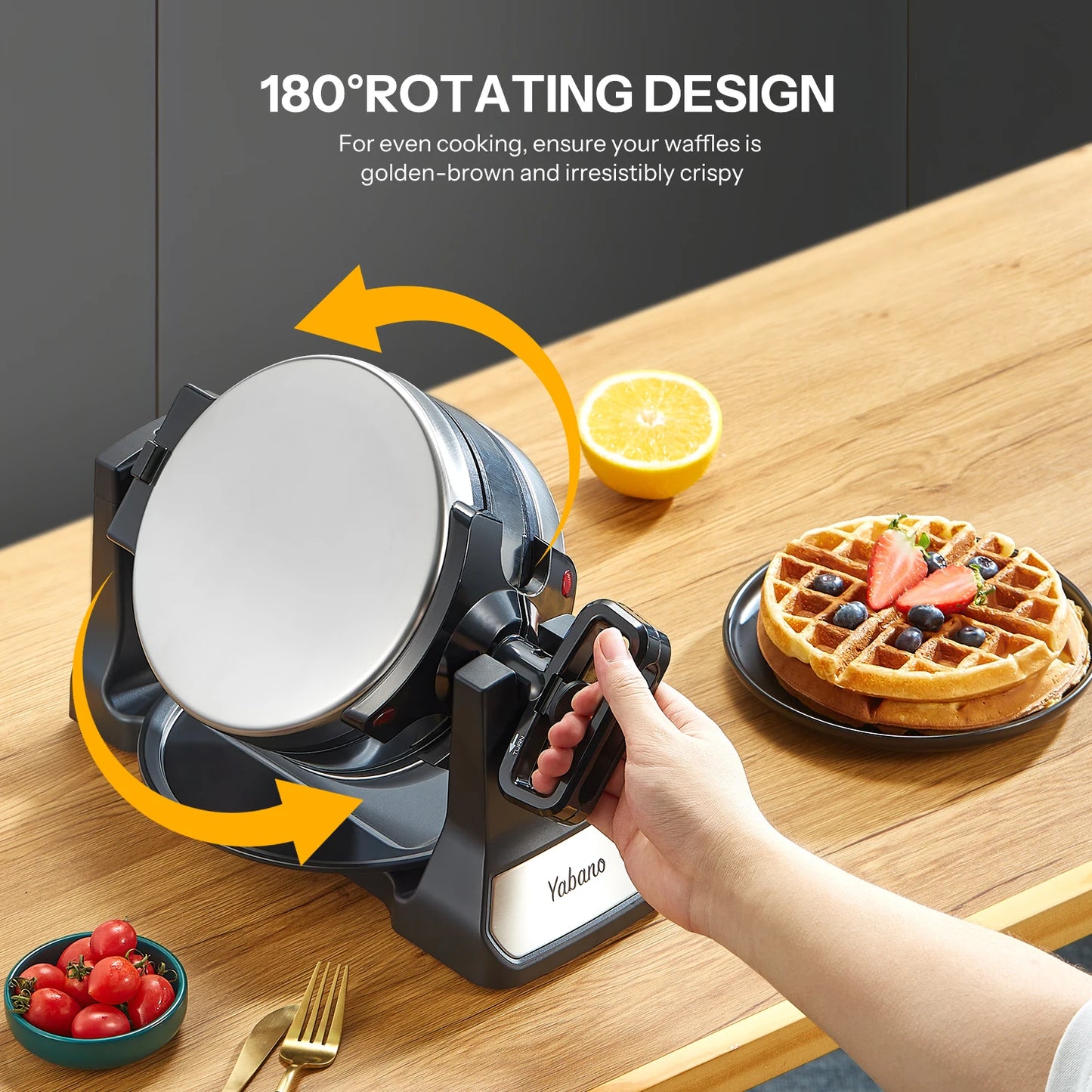 Belgian Waffle Maker, Classic Rotating Waffle Iron with Nonstick Plates, Removable Drip Tray