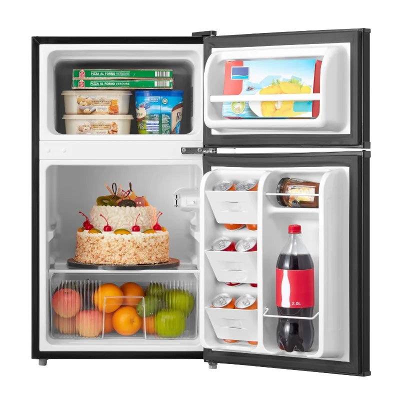 3.2 Cu Feet Two Door Mini Fridge with Freezer, Black