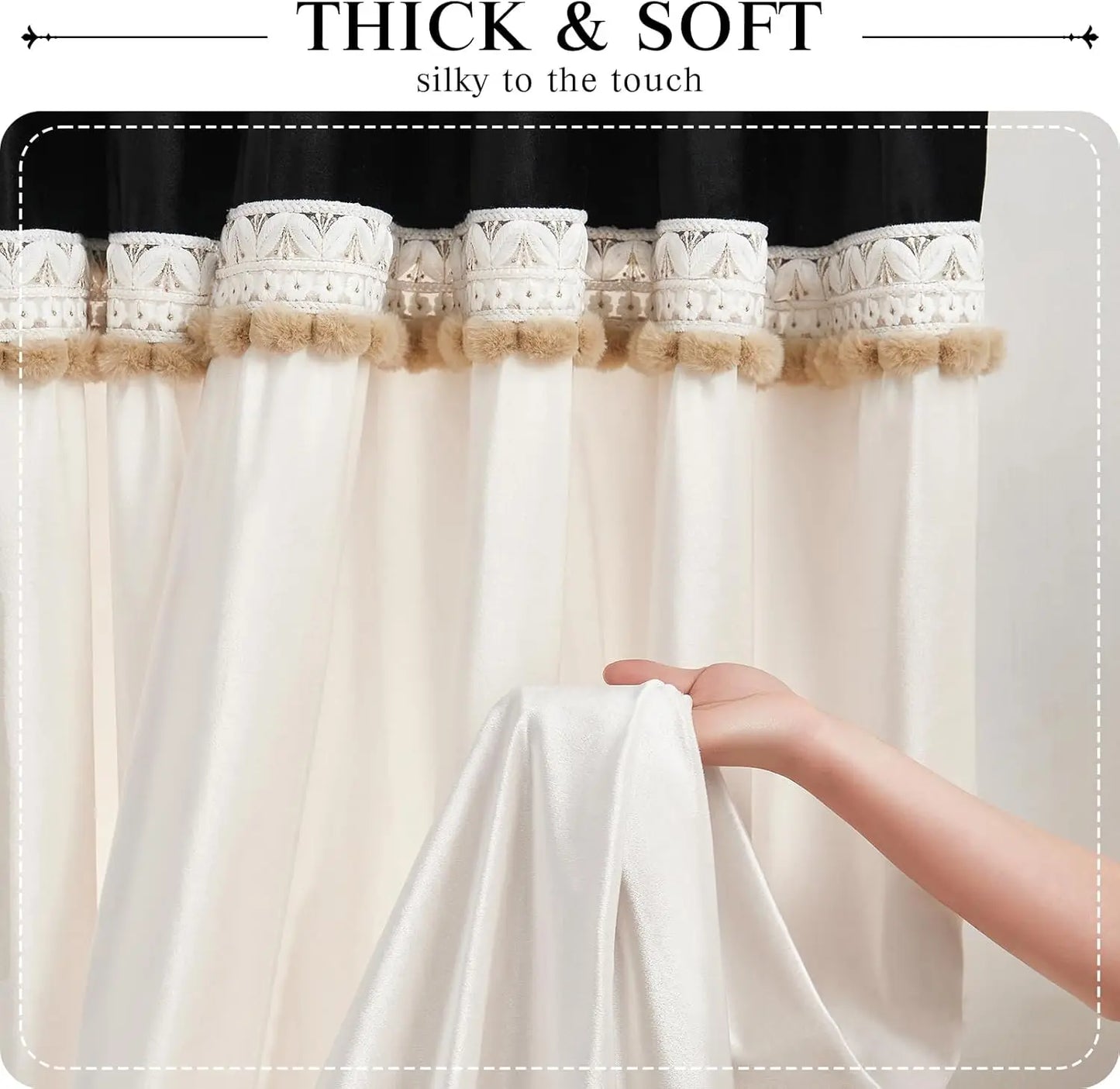 Curtains for Living Room 96 Inches Long Black Ivory 2 Panels Set