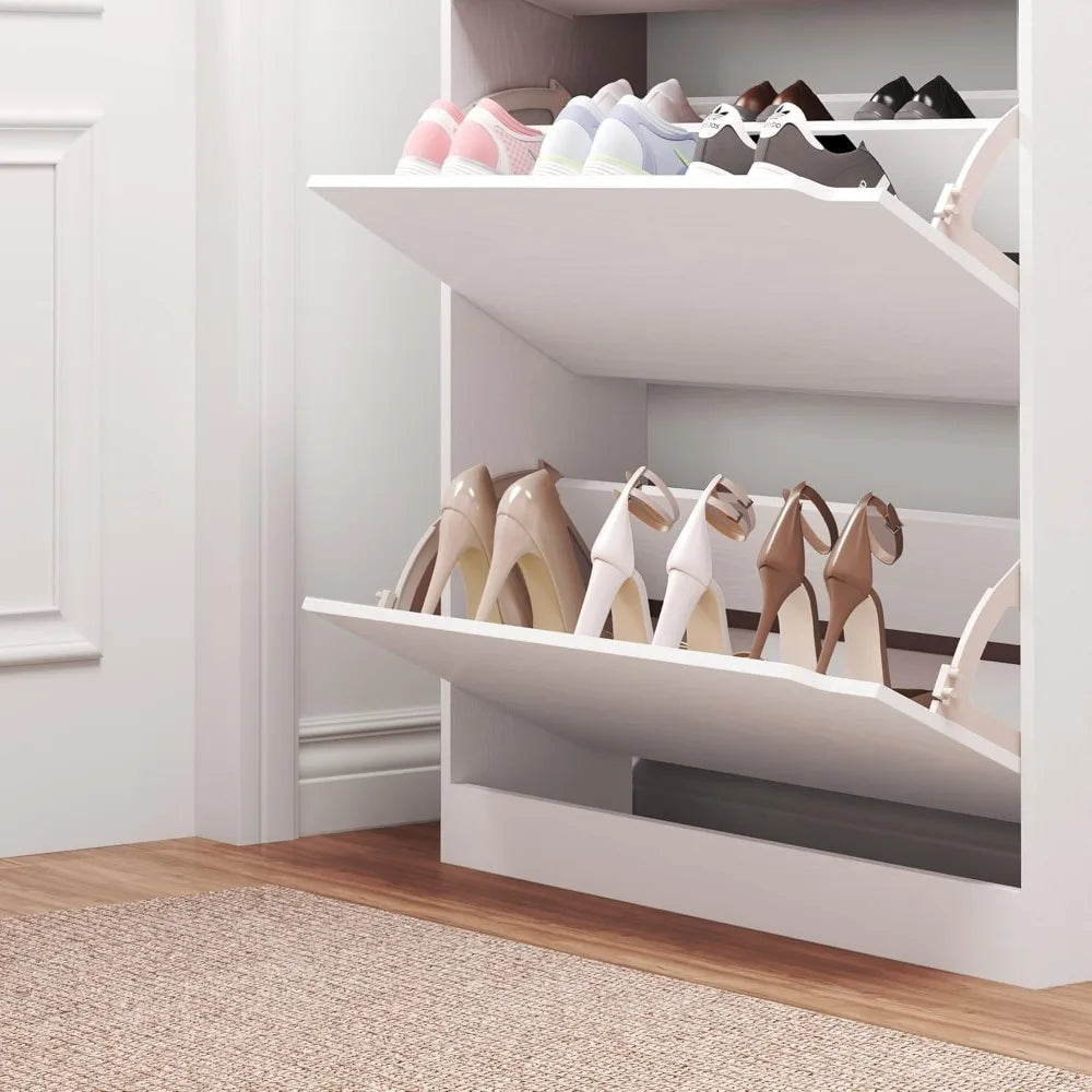 Hidden Wood Freestanding Shoe Storage Cabinet for Entryway Hallway