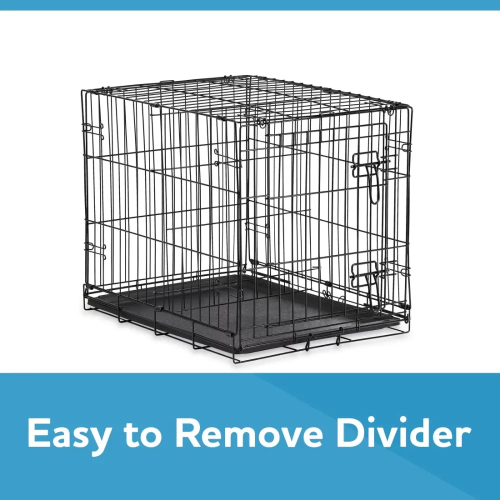 Double-Door Folding Metal Wire Dog Crate with Divider, Large, 36"