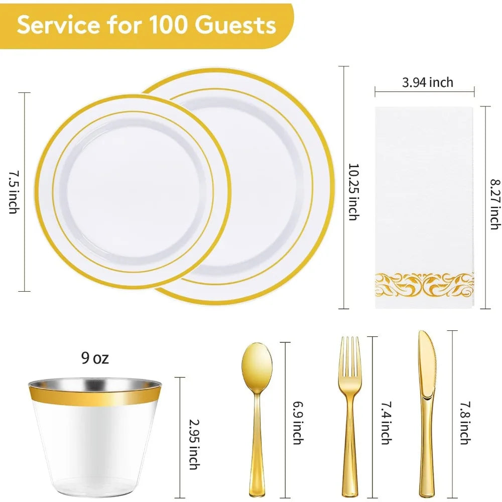 700 Piece Gold Dinnerware Set for 100 Guests