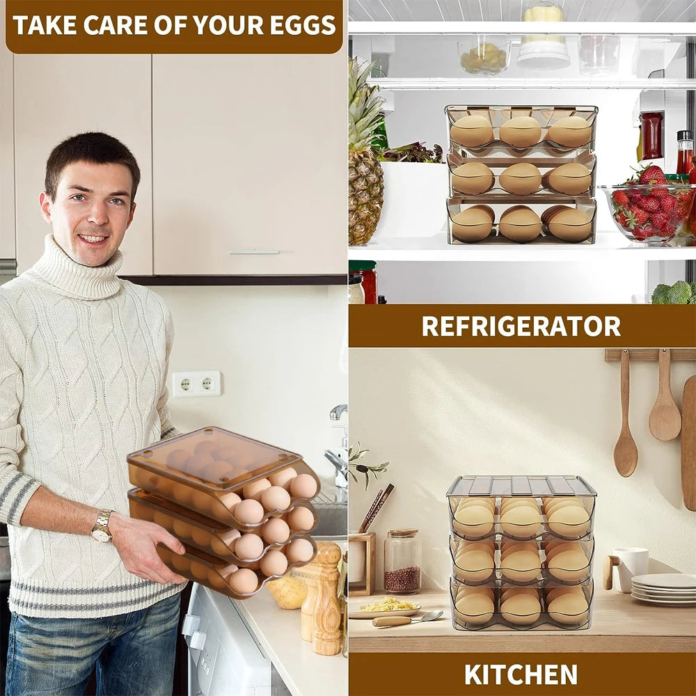 3 Layer Egg Storage Box Rolling Refrigerator Fresh-keeping Holder Storage