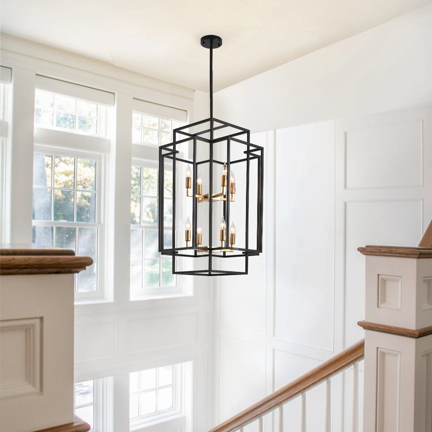 8-Lights Lantern Hanging Chandelier Lamp for Foyer Living Room Island Kitchen