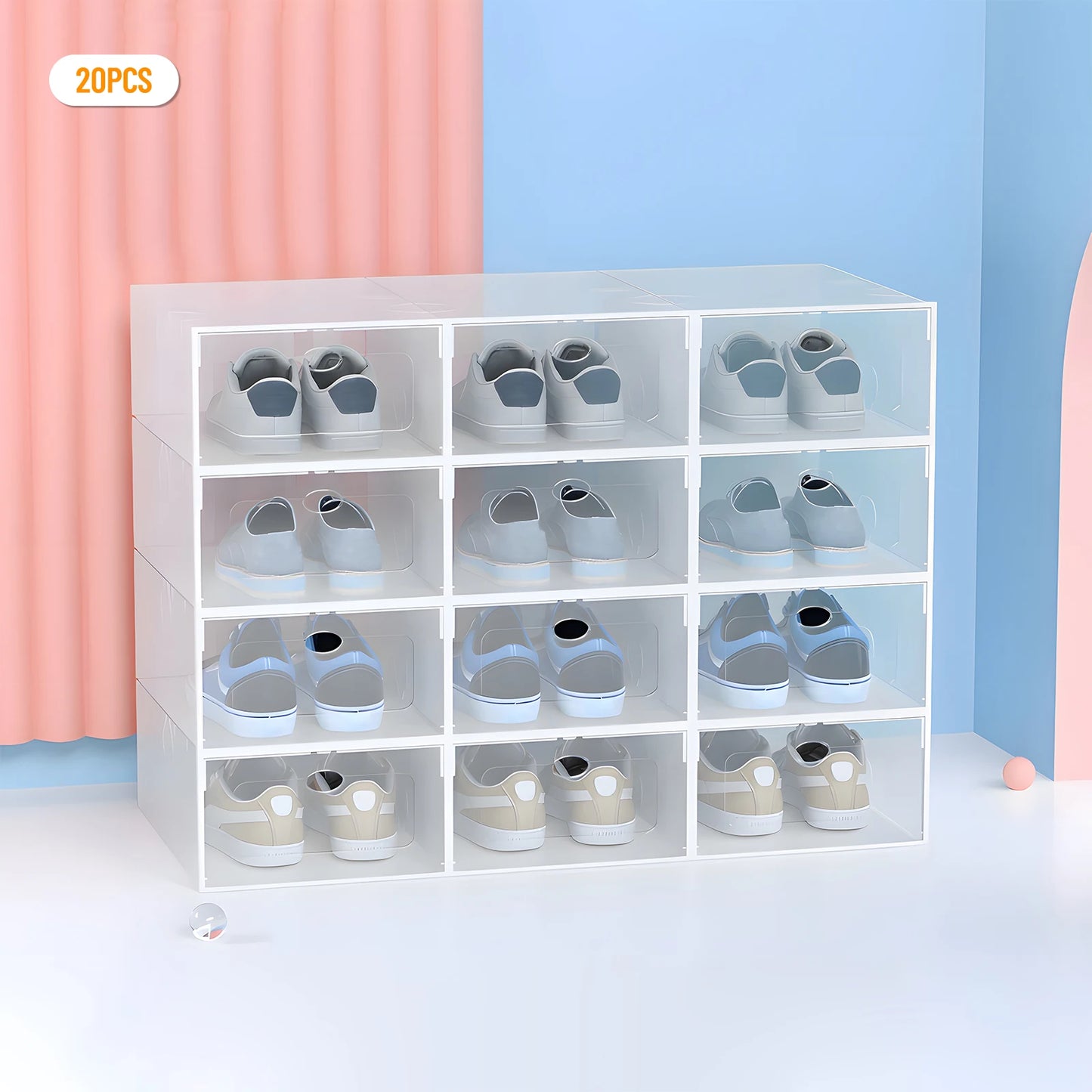 20PCS Stackable Shoe Storage Box Durable Plastic